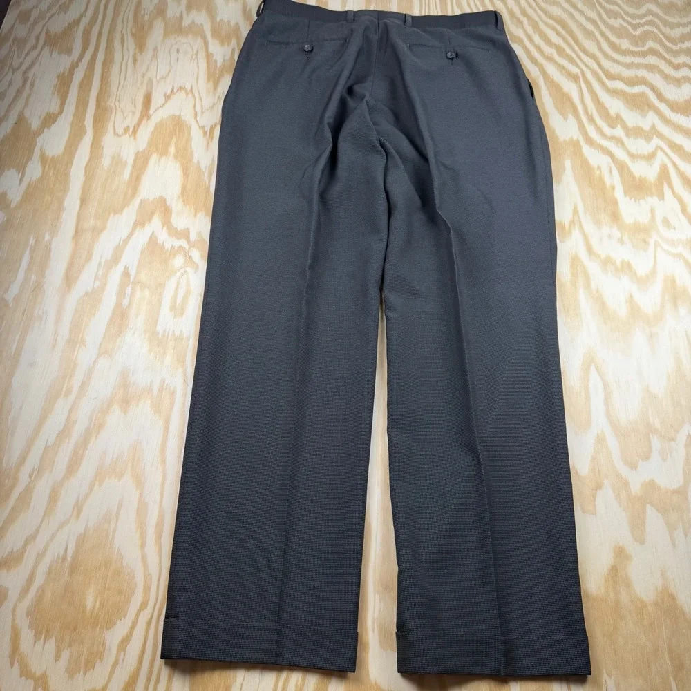 Ralph Lauren Mens Pleated Dress Pants Brown Micro Houndstooth Cuffed 34x30
